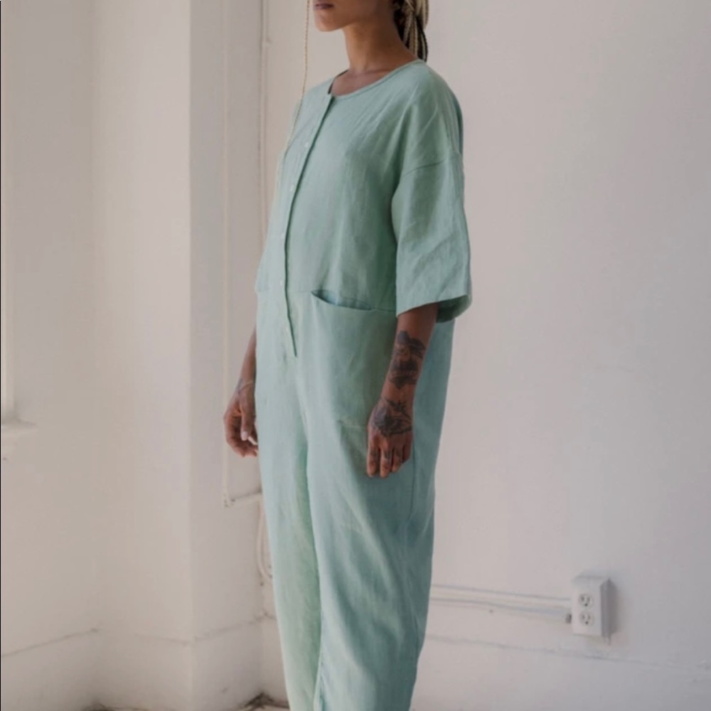 Beaton Linen Utility Jumpsuit/Aqua